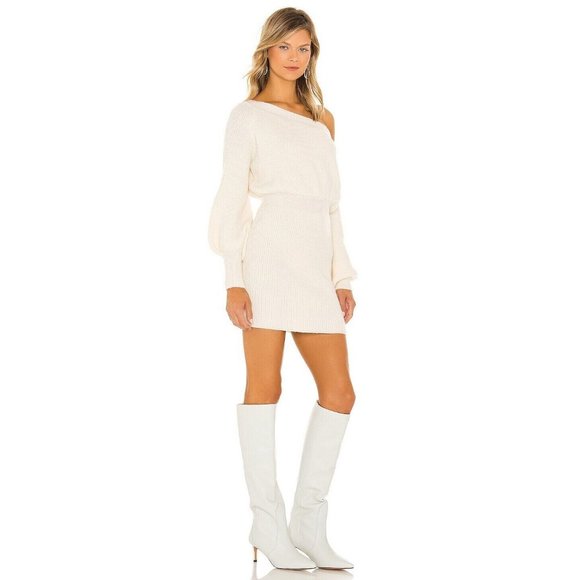 Line & Dot Rebecca Off the Shoulder Sweater Dress in Cream Knit Casual sz S - Picture 3 of 7